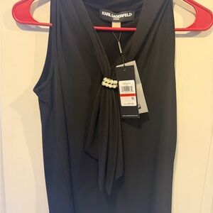 Karl Lagerfeld Black Sleeveless Top with Pearl Detail